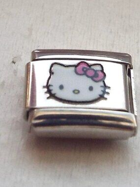 Enamel Hello Kitty with a bow 9mm stainless steel italian charm bracelet link